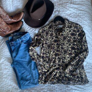 Simons Contemporaine Brown Floral Button-Up Shirt - Western - Vintage -  XS